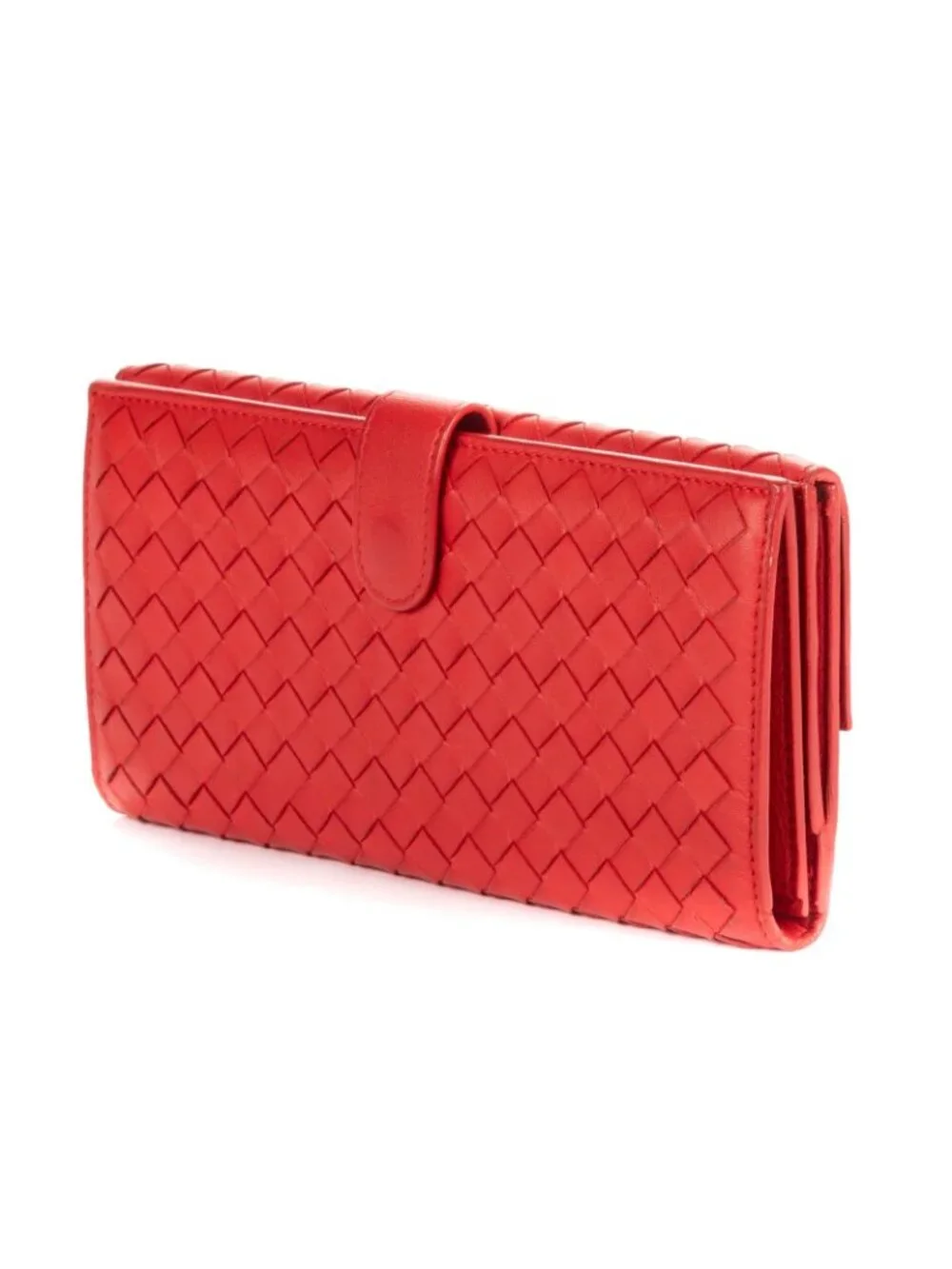 Bottega Venetal Flap Walletred Intrecciato Calfskin Leathera Wallet